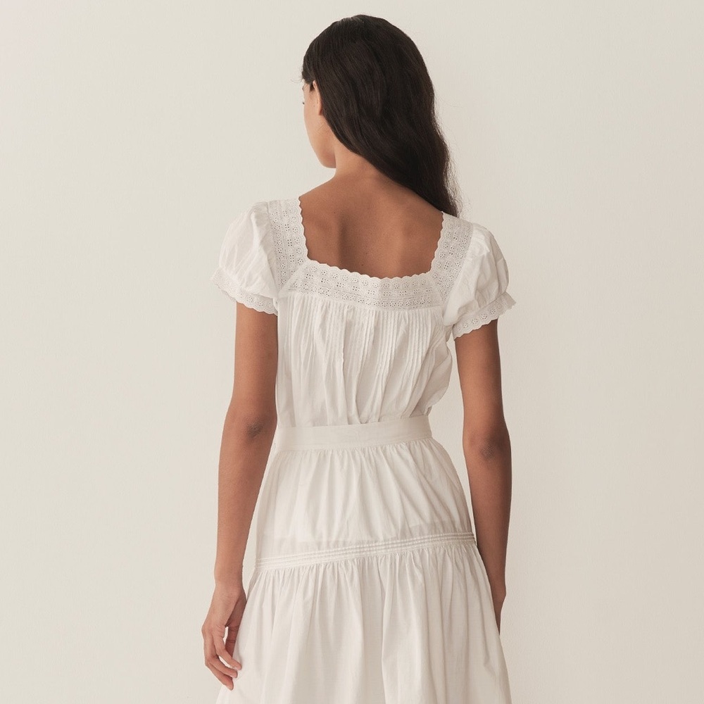 NWT Doen Francia Cotton Poplin Eyelet Pintuck Puff Sleeve Blouse Top Salt White - Picture 5 of 13